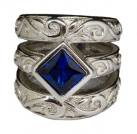 Sapphire Very Broad Solid Sterling Silver Ring. Lab-Created Photo