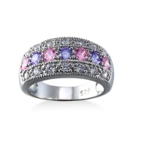 DHAO-Women's Minimalist Retro Inlaid Pink Multicolor Zircon Ring Photo
