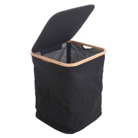 Eco Laundry Bag With Bamboo Ring And Lid - Black Photo