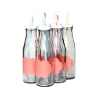 Consol - 375ml Milkshake Bottle With Pink Notes & Straw - 6pk Photo