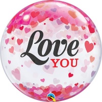 Qualatex 22" Single Bubble Balloon - I Love You Confetti Hearts 1 Pack Photo