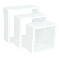 Spaceo White Cubed Shelves - Set of 3 - 20x10 / 24x10 / 28x10cm Photo