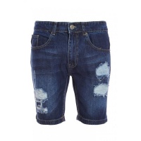 Quiz Mens Ripped Denim Shorts in Dark Wash - Blue Photo