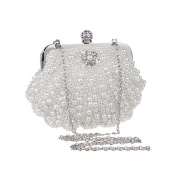 Luxury Pearl Beaded Purse Wedding Evening Party Handbag-White Photo
