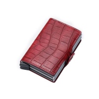Double Aluminium RFID Blocking Leather Credit Card Holder Wallet-Red Photo