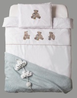 Bella Collection Embroidered Teddies White Cot Set Photo