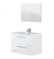 Aruba Shiny White Bathroom Cabinet 80X45X57 incl. Mirror and Ceramic Basin Photo