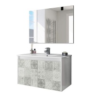 Due White Pattern Bathroom cabinet 80X48X45 incl. Mirror and Ceramic Basin Photo