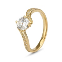 9Kt Yellow Gold Cubic Zirconia Solitaire With Pave' Bypass Ring Photo