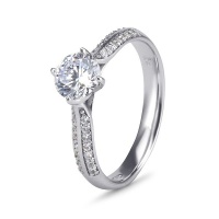 9Kt White Gold Cubic Zirconia Solitaire 2 Row Pave' Ring Photo
