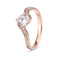 9Kt Rose Gold Cubic Zirconia Solitaire With Pave' Bypass Ring Photo