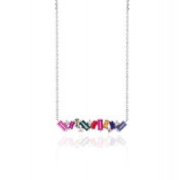 Rainbow Baguette Cubic Zirconia Bar Necklace - White Gold Plated Photo