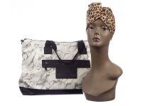 White Marble Weekender Travel Gym Beach Bag & Hair Wrap Leopard Photo