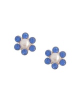 Miss Jewels- Blue Crystal and Faux Pearl Flower Stud Earrings Photo