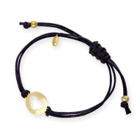 9ct Gold Open Heart Black Cord Adjustable Bracelet Photo