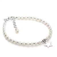 Sterling Silver & White Freshwater Pearl Bracelet with Star Charm Photo