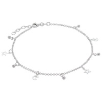 Silver Moon & Star Ball Outline Drop Anklet Photo