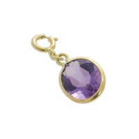 9ct Gold & Amethyst CZ Crystal Oval Clip on Charm Photo