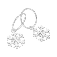 Sterling Silver Snowflake 12mm Sleeper Hoop Earrings Photo