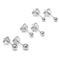 Sterling Silver Ball Stud Earring Set 3 Sizes Photo