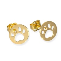 9ct Gold Round Stud Earrings with Cut Out Animal Pawprint Photo