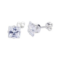 Sterling Silver Clear CZ 6mm Square Stud Earrings Photo