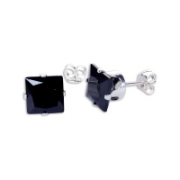 Sterling Silver Black CZ 7mm Square Stud Earrings Photo