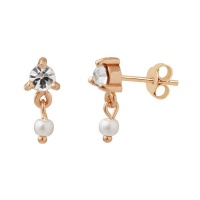 Rose Gold Plated Silver CZ Pearl Drop Stud Earrings Photo