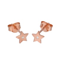 Rose Gold Plated Sterling Silver amp Genuine Diamond Star Stud Earrings Photo