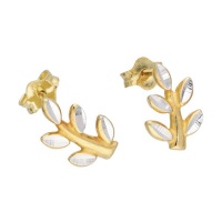 Gold Plated Diamond Cut Leaf amp Branch Stud Earrings Photo