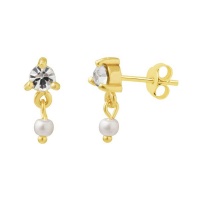 Gold Plated Silver Pearl Drop Stud Earrings Photo