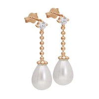 Rose Gold Plated Silver CZ Oval Pearl Stud Earrings Photo