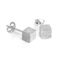 Frosted Sterling Silver 5mm Cube Stud Earrings Photo