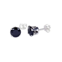 Sterling Silver Black CZ 6mm Round Stud Earrings Photo