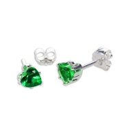 Sterling Silver Emerald CZ 4mm Heart Stud Earrings Photo