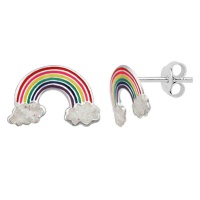 Rainbow and Glitter Cloud Enamel Stud Earrings Photo