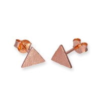 Rose Gold Plated Sterling Silver Flat Brushed Triangle Stud Earrings Photo