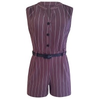 Casual Stretchable Lilac Striped Jumpsuit With Side Pockets Photo