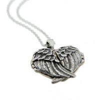 Angel Overlapping Wing Sterling Silver Locket with Chain Photo