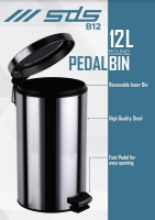 SDS Stainless Steel Pedal Waste Bin - 12 Litre 12L Photo