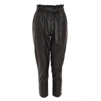 Quiz Ladies Faux Leather Tapered Trousers - Black Photo