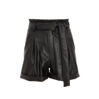 Quiz Ladies Faux Leather Paper Bag Shorts - Black Photo
