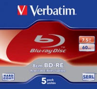 Verbatim Blu-ray BD-RE 8cm Mini 7.5GB SERL Hard Coated Scratch Guard Re-writable Single Layer - 5 Pack Jewel Box Photo