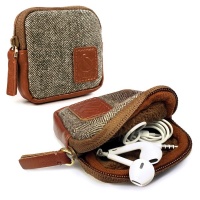 Tuff-Luv Herringbone Tweed Travel Case/Pouch For Earphones/Headphones - Brown Photo