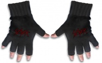 Slayer Fingerless Gloves: Scratched Logo Photo