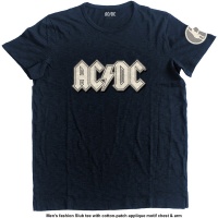 AC/DC - Logo & Angus Applique Slub Mens T-Shirt - Navy Photo