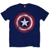 Captain America Distressed Shield Mens Navy T-Shirt Photo