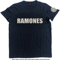 Ramones Logo & Seal Applique Slub Mens Navy T-Shirt Photo