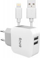Snug 2-Port 3.4 amp Wall Charger with Lightning Cable - White Photo