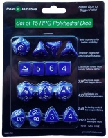 Role 4 Initiative - Set of 15 Polyhedral Dice - Opaque Blue & White Photo